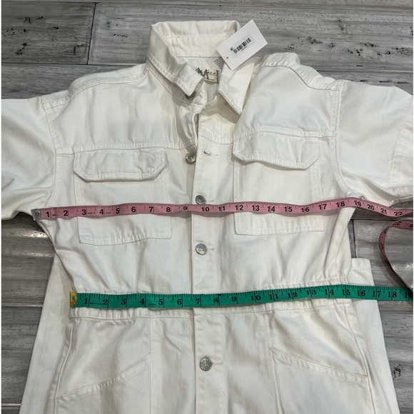 Free People 80s Style White Marci Utility Coveralls Denim Jean Jumpsuit - Picture 12 of 16